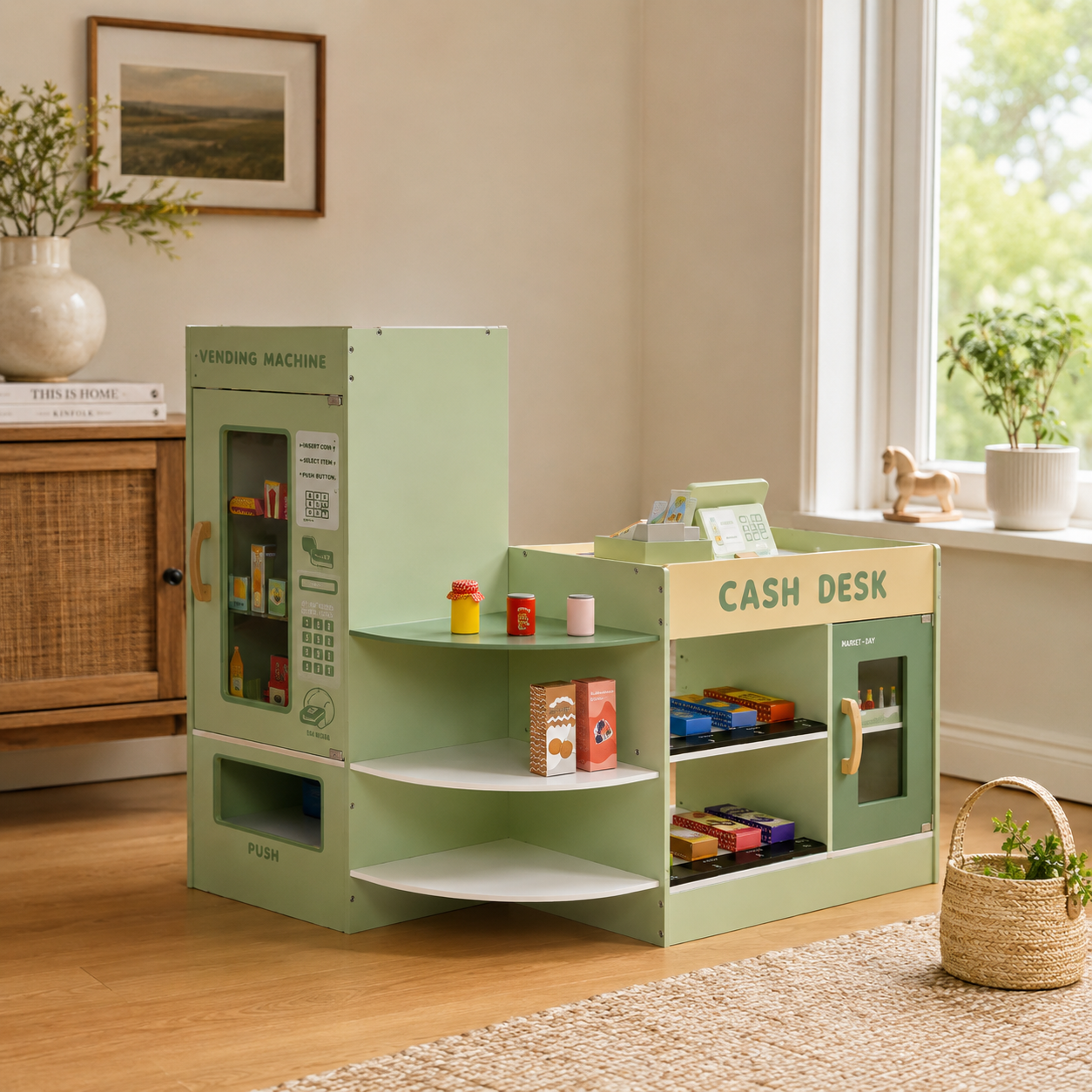 Set de Jeu en Bois « Épicerie » pour Enfants avec Caisse Enregistreuse SproutHands™