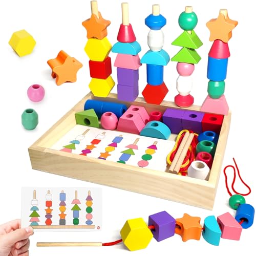 Holzperlen Auffädelspiel für Kleinkinder