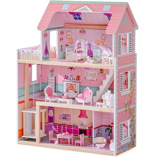 SproutHands™ Holzpuppenhaus-Spielset mit Aufzug & 24 Zubehörteilen