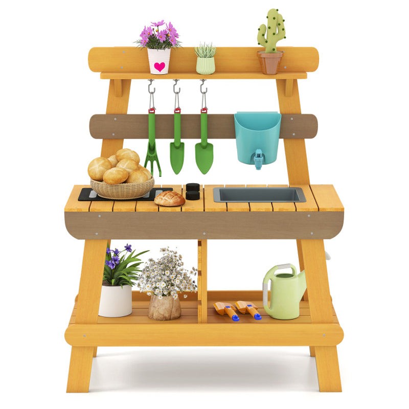 Outdoor Mud Kitchen for Kids Wooden Play Kitchen Toy for Boys Girls Aged 3-8
