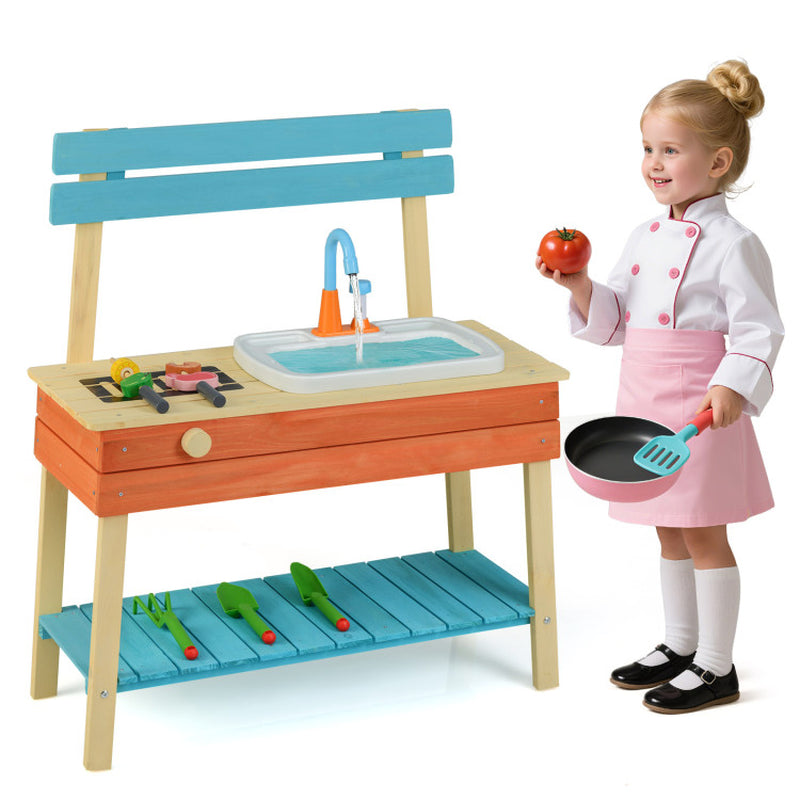 Kids Play Kitchen Set, Wooden Kitchen Playset Chef Pretend Mud Kitchen
