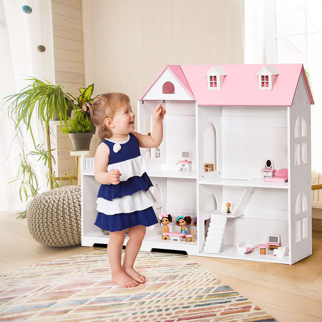 Large Wooden Dolls House with Furniture and Accessories