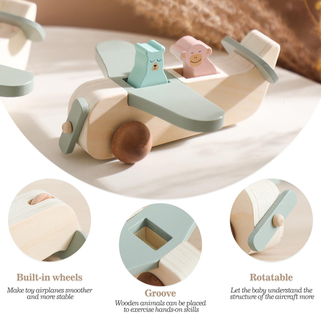 Wooden Airplane Push Toy Set for Toddlers