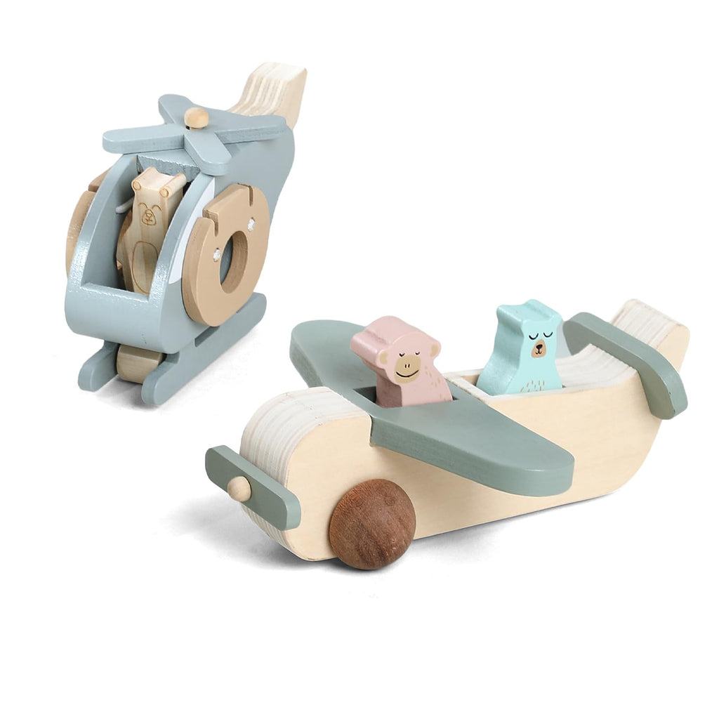 Wooden Airplane Push Toy Set for Toddlers