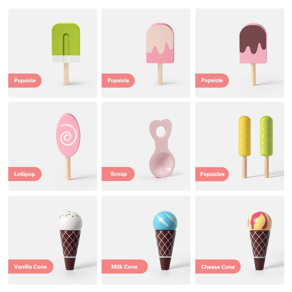 Wooden Ice Cream Cart with Magnetic Scooper