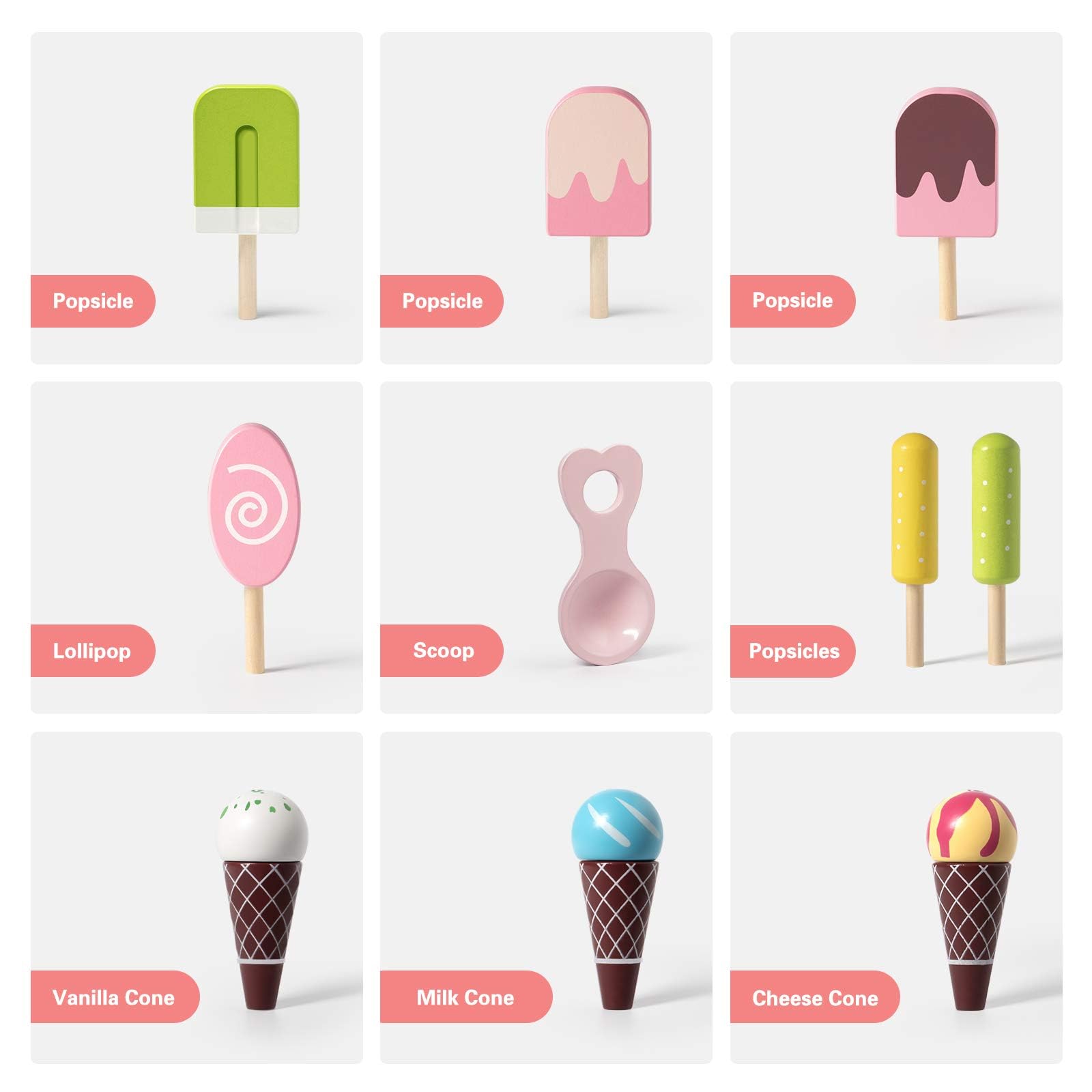 Wooden Ice Cream Cart with Magnetic Scooper