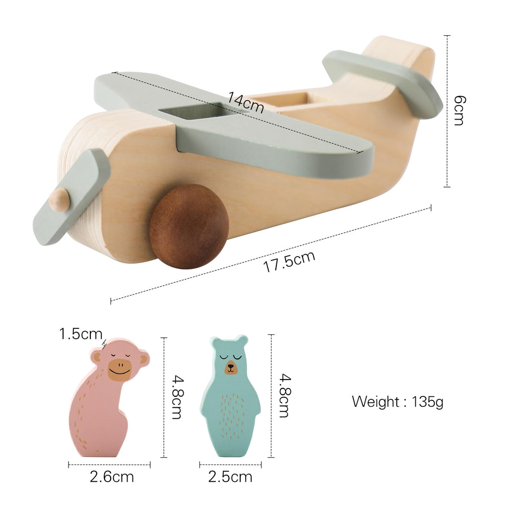 Wooden Airplane Push Toy Set for Toddlers