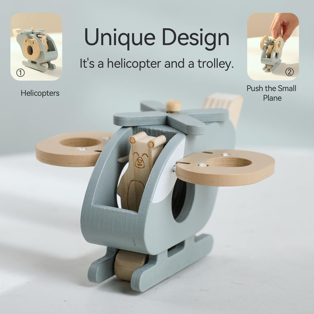 Wooden Airplane Push Toy Set for Toddlers