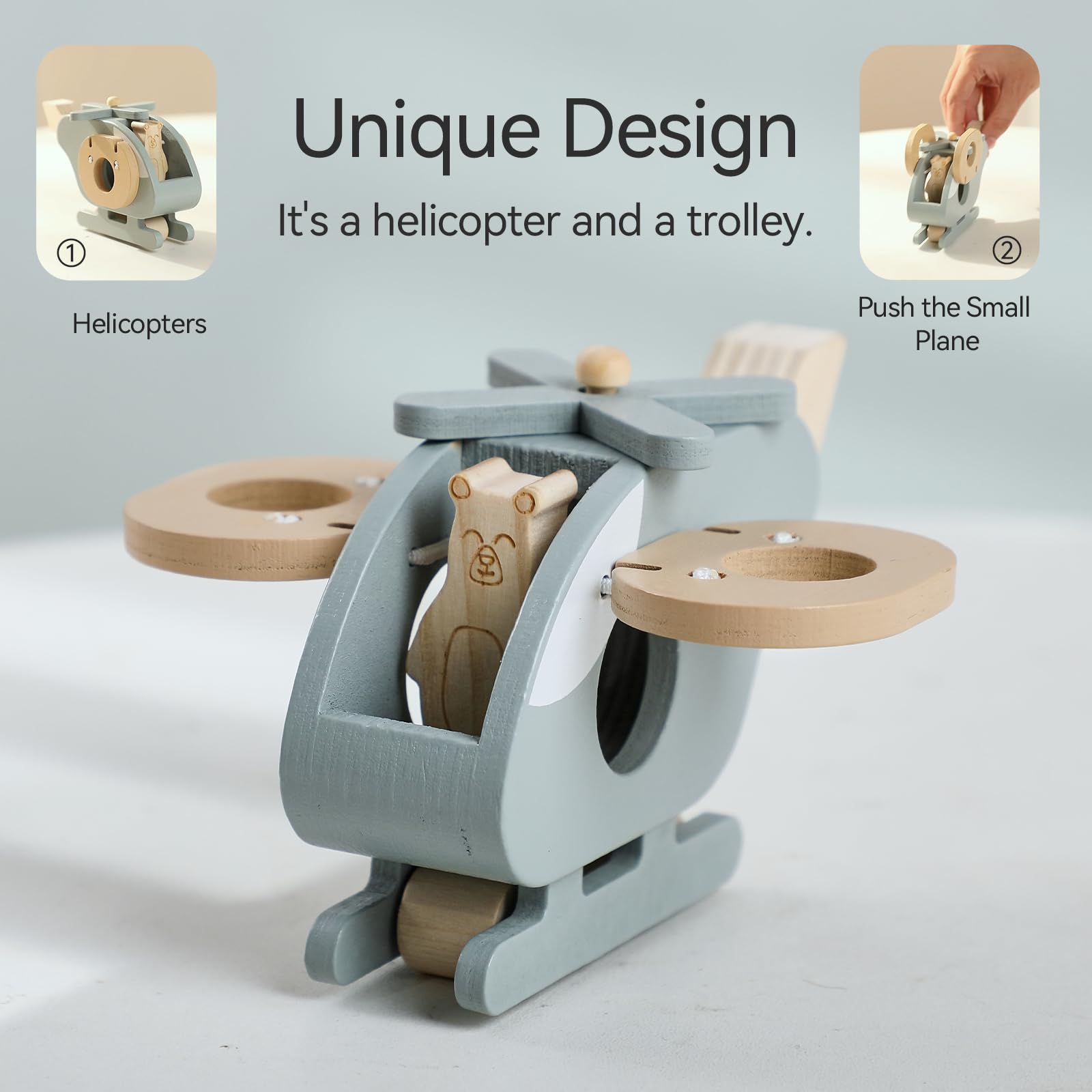 Wooden Airplane Push Toy Set for Toddlers