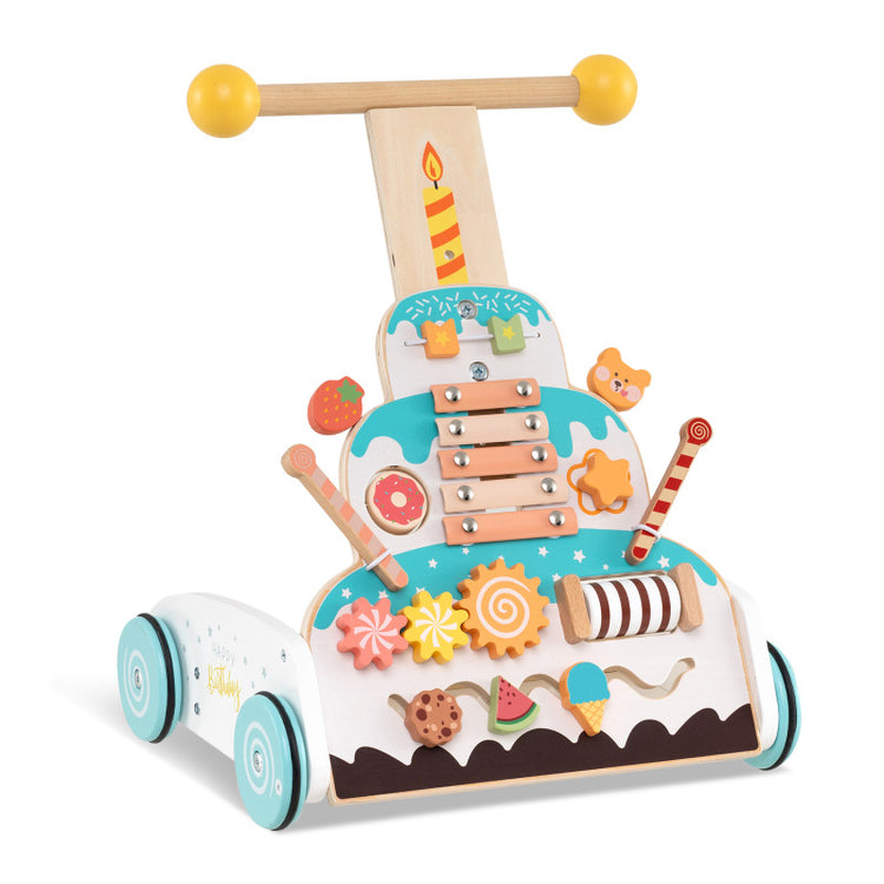 Wooden Baby Walker with Adjustable Heights and Smooth Wheels