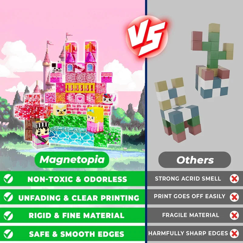 Ensemble de construction de château magnétique rose