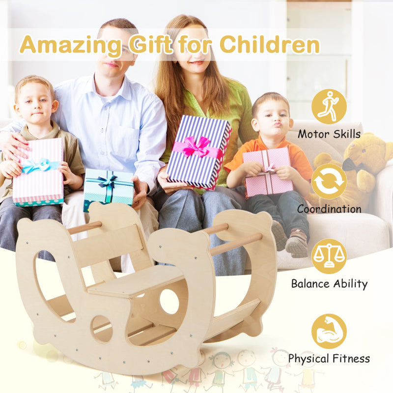 2-In-1 Rocking Horse Arch for Kids Montessori Climbing Toys with Arch Climber