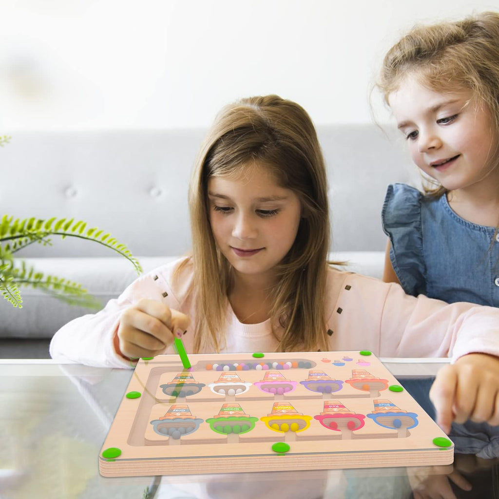 Wooden Magnetic Bead Maze Board for Toddlers