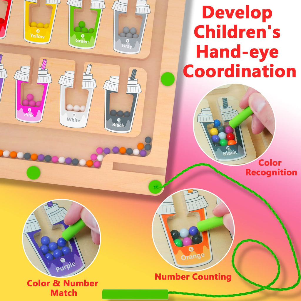 Wooden Magnetic Bead Maze Board for Toddlers