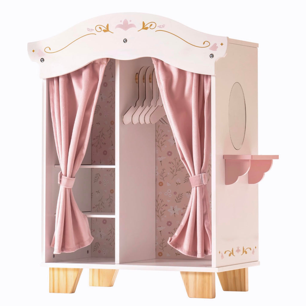 Holzpuppen-Kleiderschrank mit Spiegel & Kleiderbügeln SproutHands™