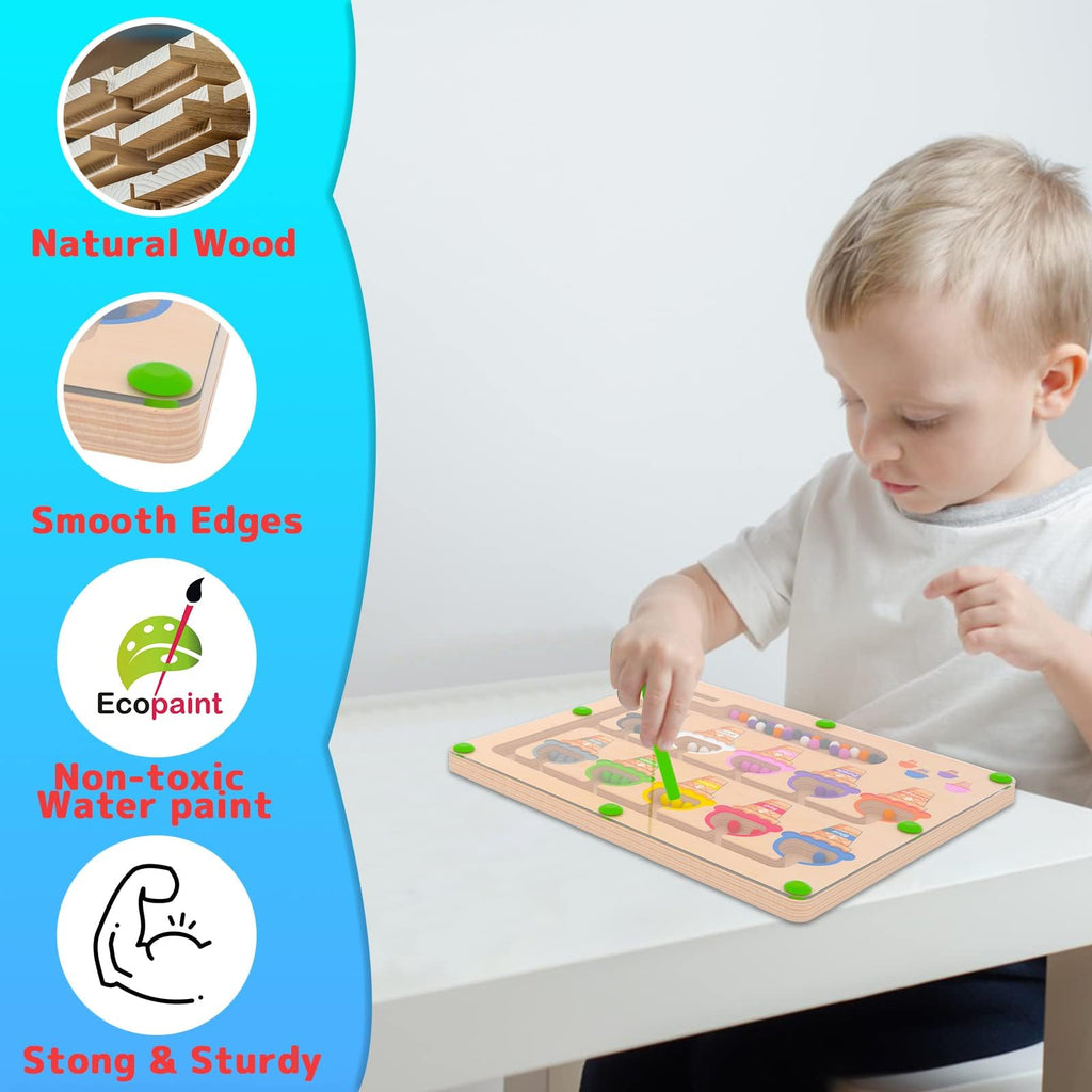 Wooden Magnetic Bead Maze Board for Toddlers