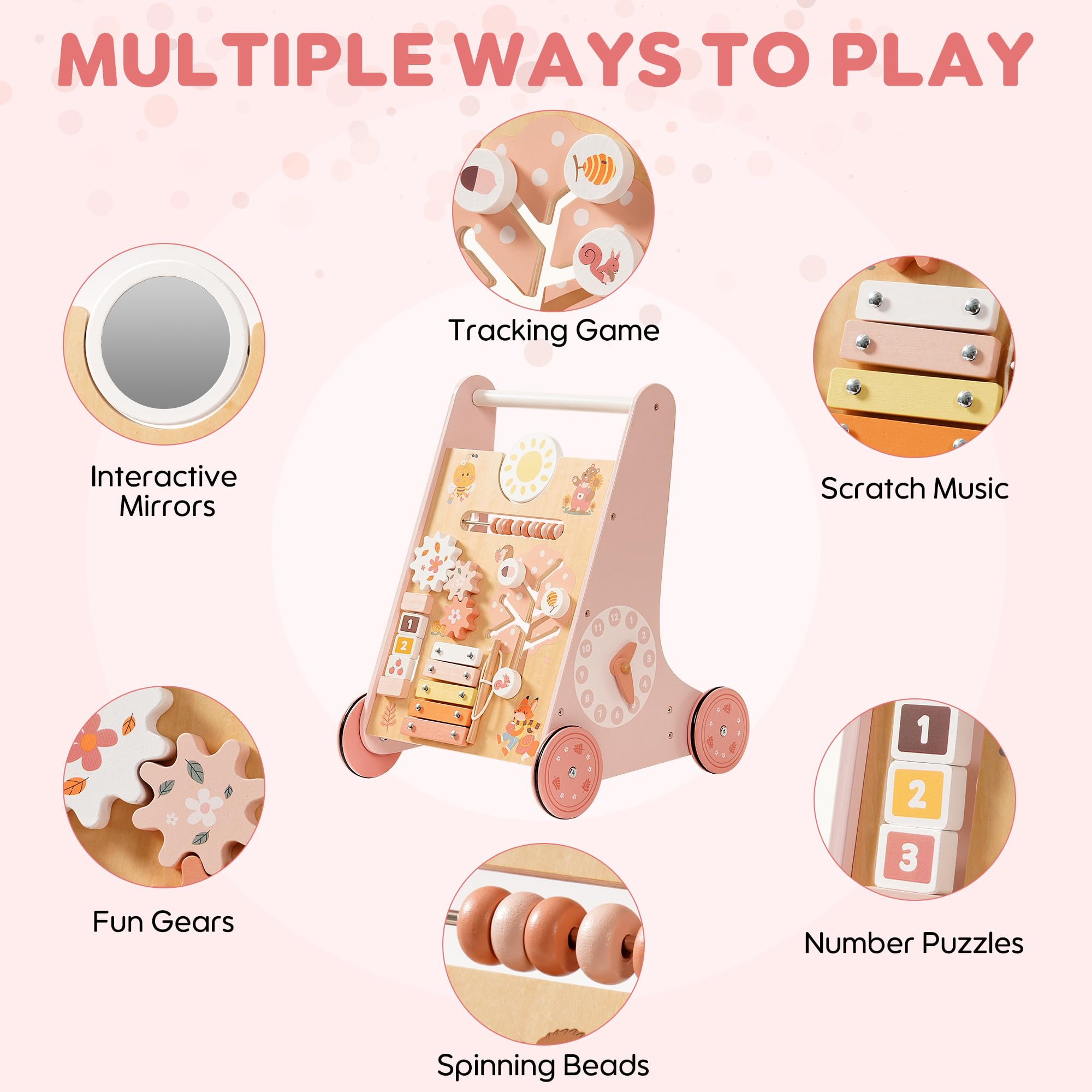 Wooden Baby Walker with Activity Center