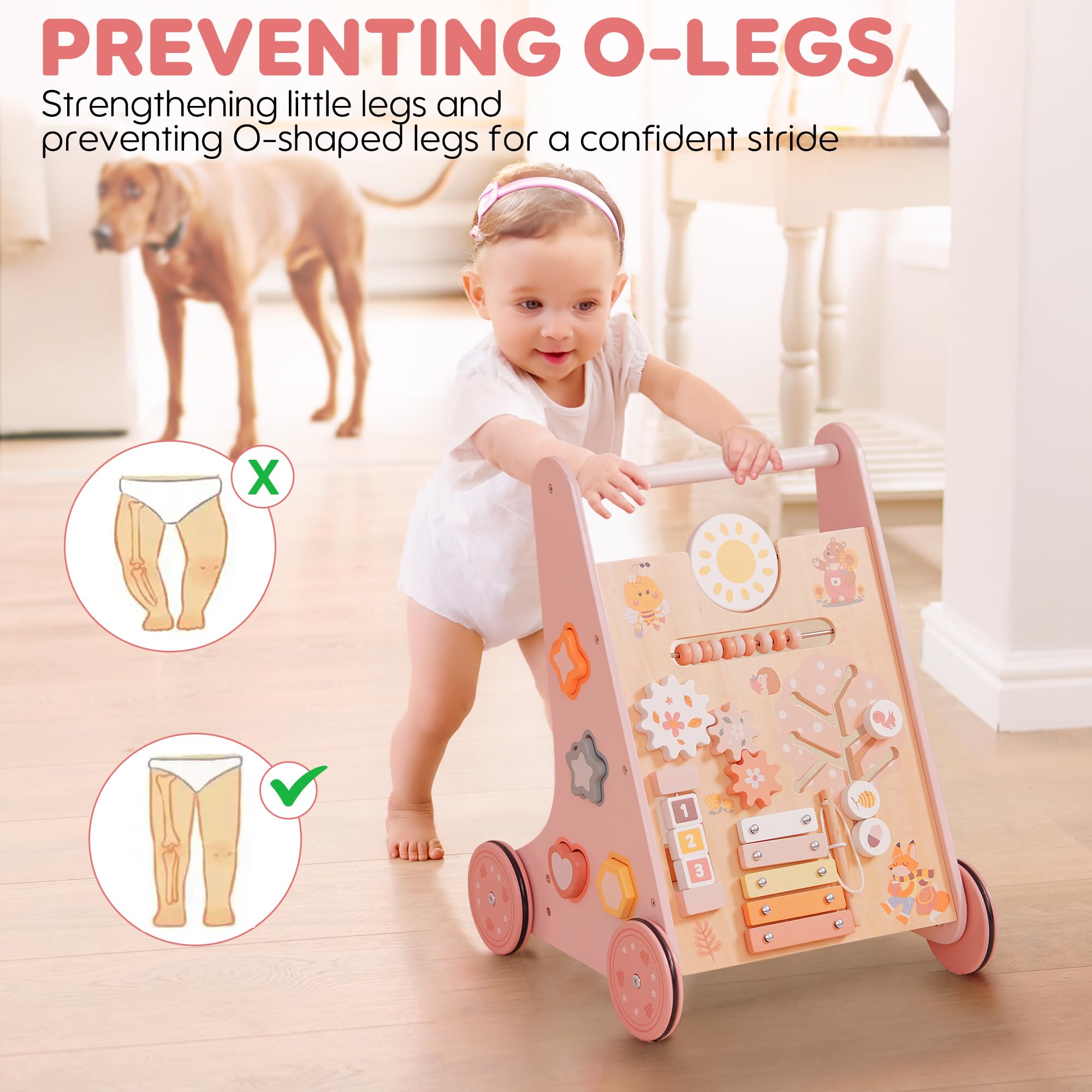 Wooden Baby Walker with Activity Center
