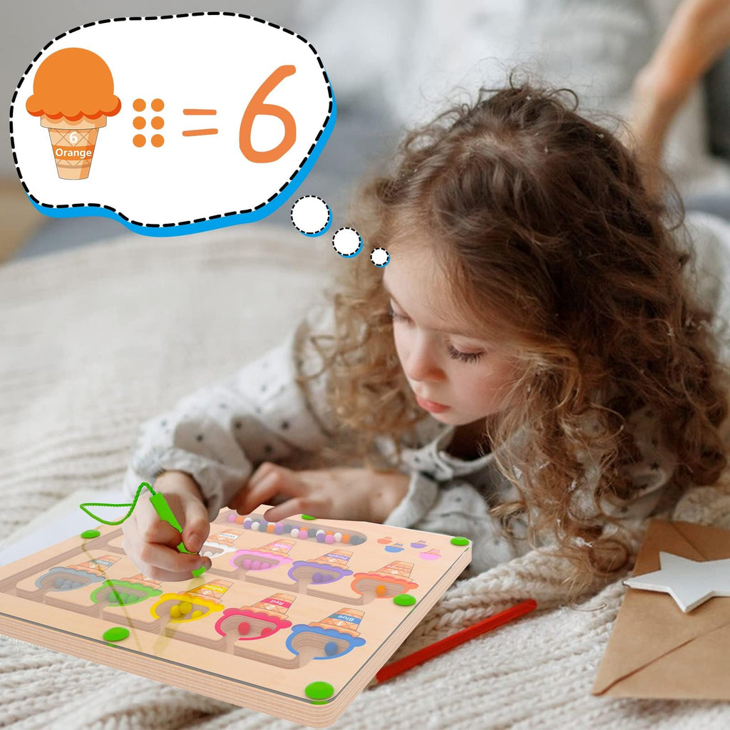 Wooden Magnetic Bead Maze Board for Toddlers