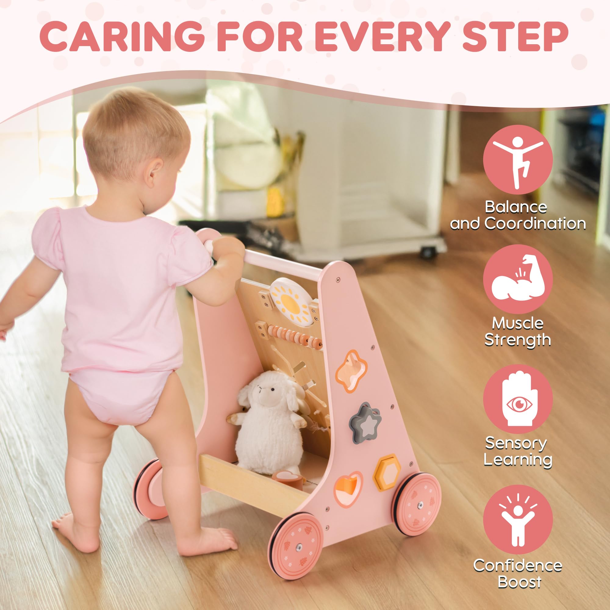 Wooden Baby Walker with Activity Center