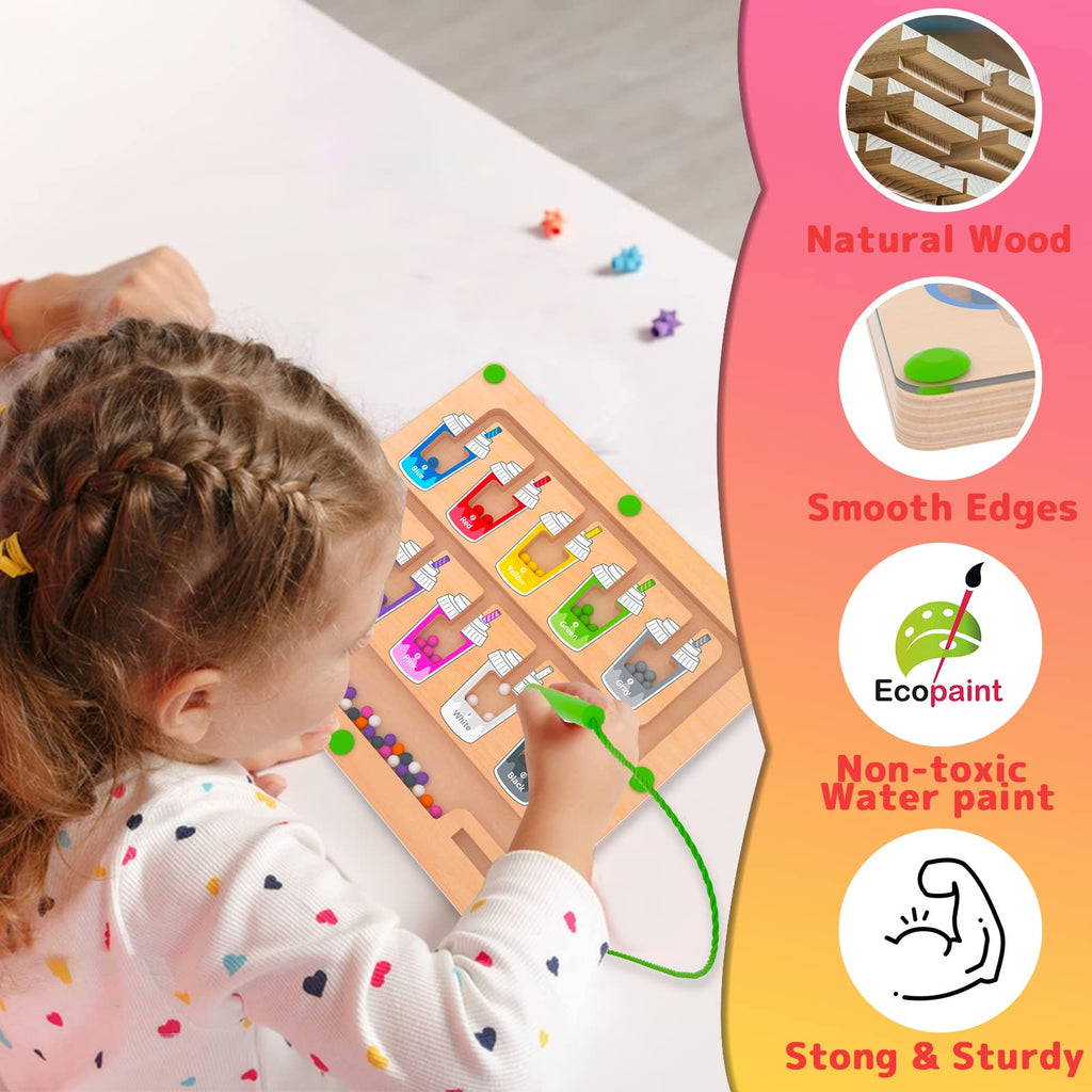 Wooden Magnetic Bead Maze Board for Toddlers