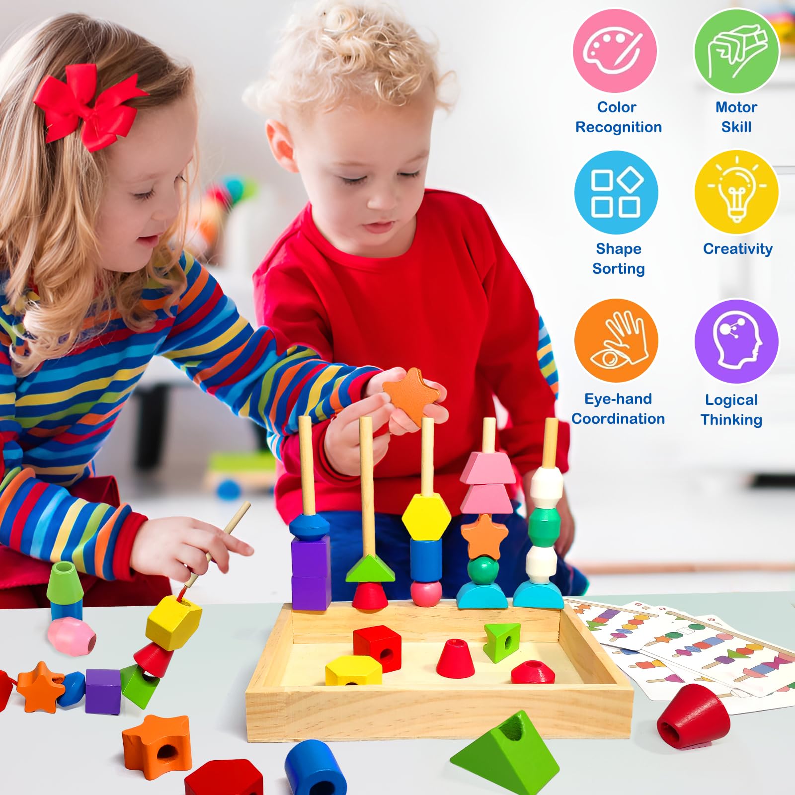 Holzperlen Auffädelspiel für Kleinkinder