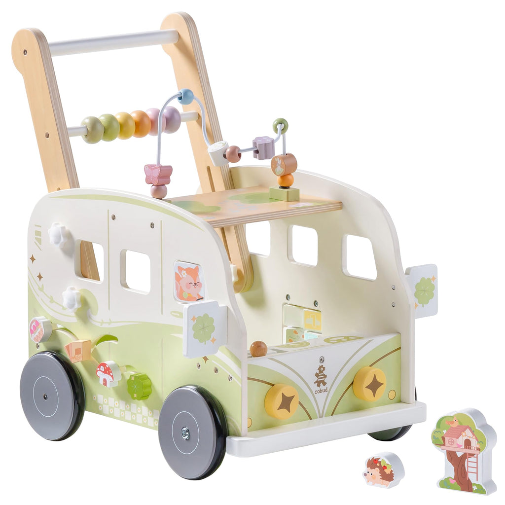 Hölzerner Baby-Lauflernwagen mit Aktivitätszentrum