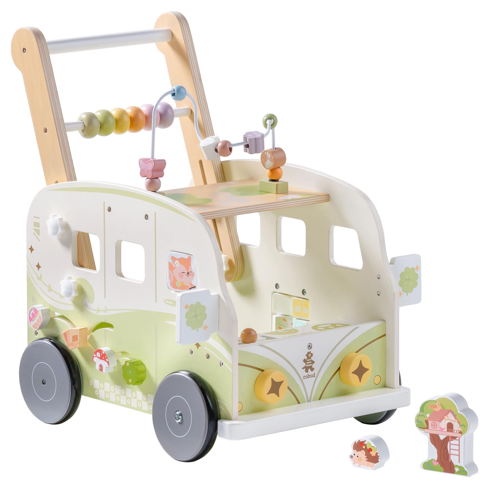Hölzerner Baby-Lauflernwagen mit Aktivitätszentrum