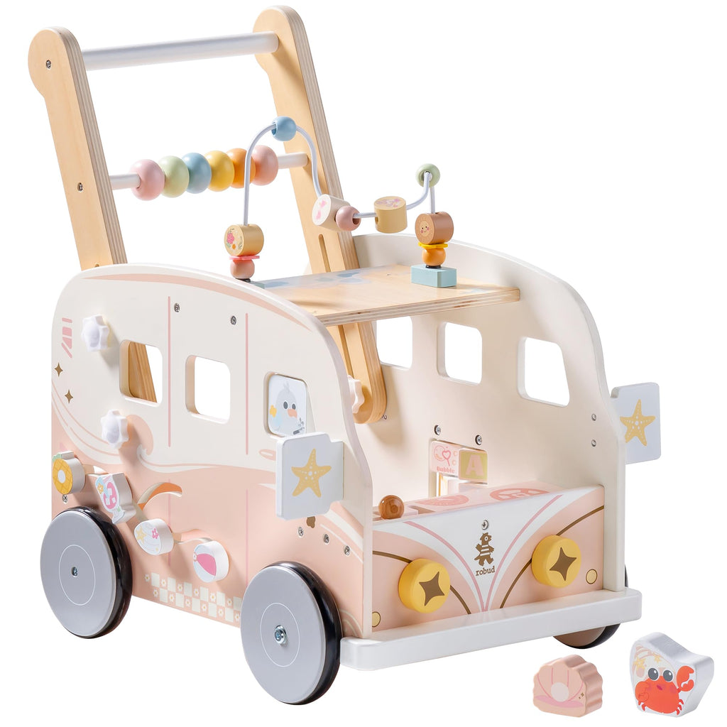 Hölzerner Baby-Lauflernwagen mit Aktivitätszentrum