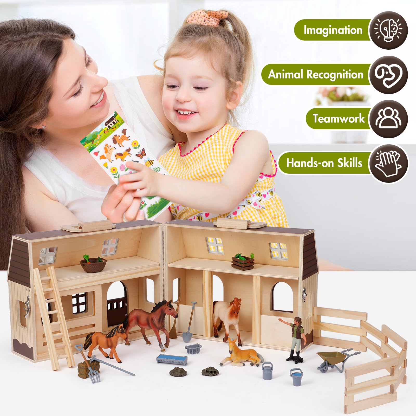 Holzpferdestall-Spielset für Kinder