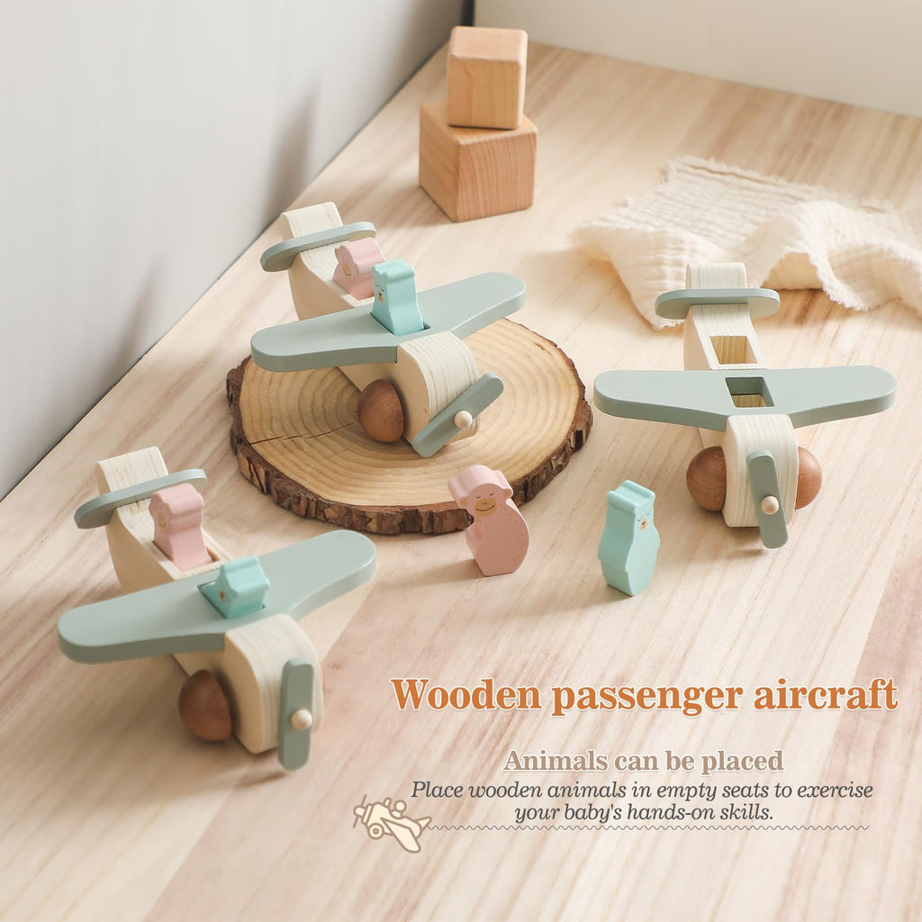 Wooden Airplane Push Toy Set for Toddlers
