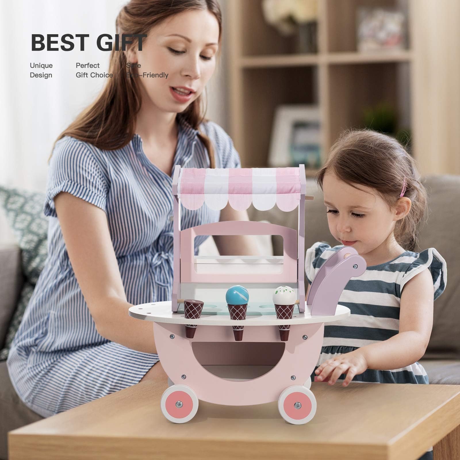 Wooden Ice Cream Cart with Magnetic Scooper