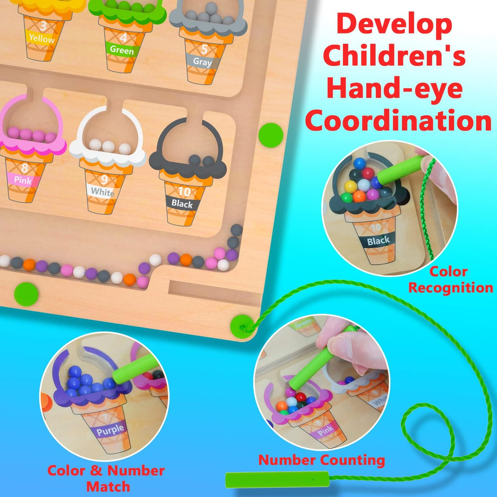 Wooden Magnetic Bead Maze Board for Toddlers