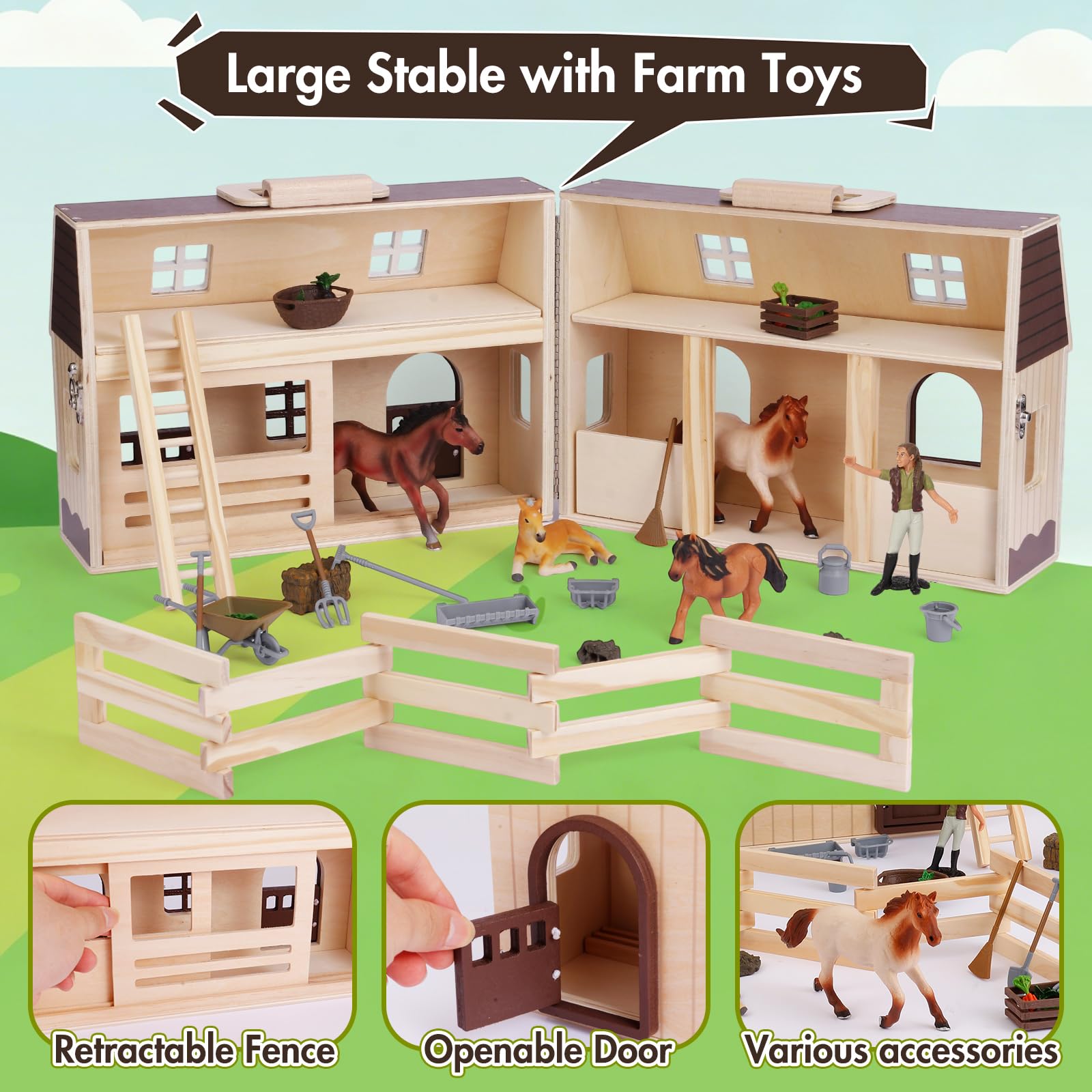 Holzpferdestall-Spielset für Kinder