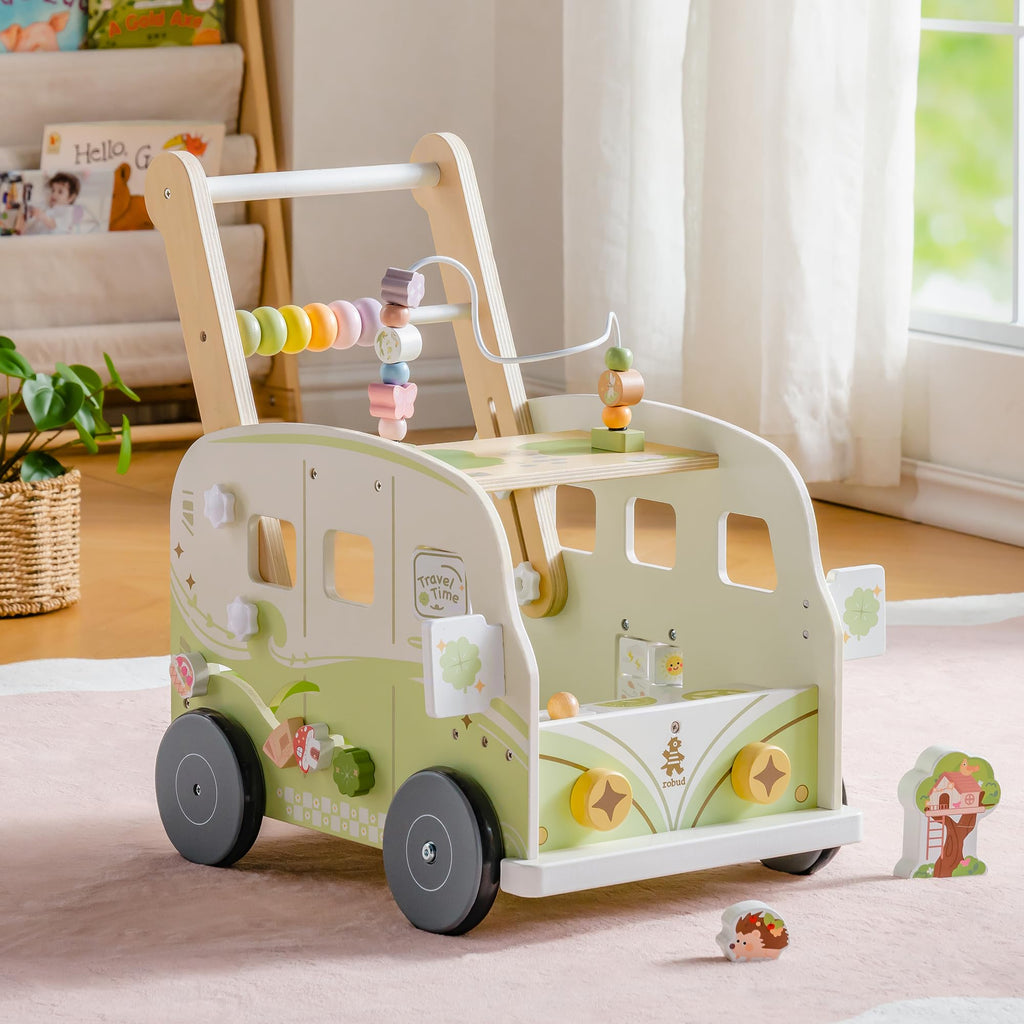 Hölzerner Baby-Lauflernwagen mit Aktivitätszentrum