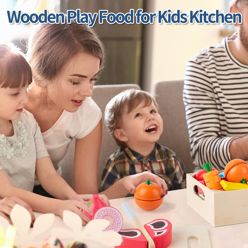 Wooden Play Food Cutting Set – 32 Pcs Fruits & Vegetables Toy