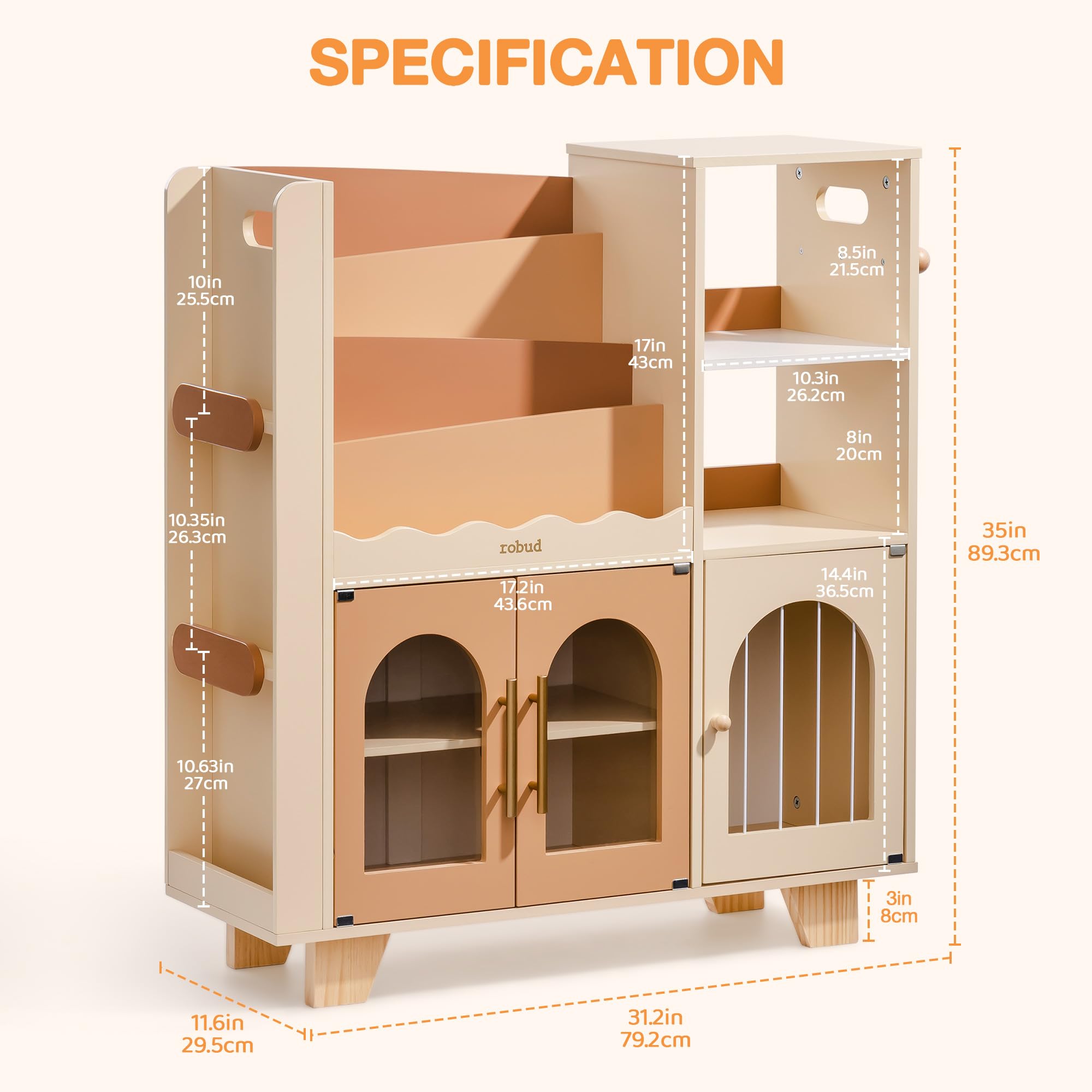 Étagère à livres et meuble de rangement pour jouets en bois pour enfants