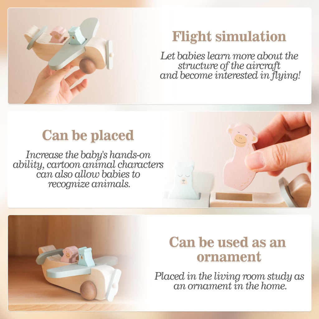 Wooden Airplane Push Toy Set for Toddlers