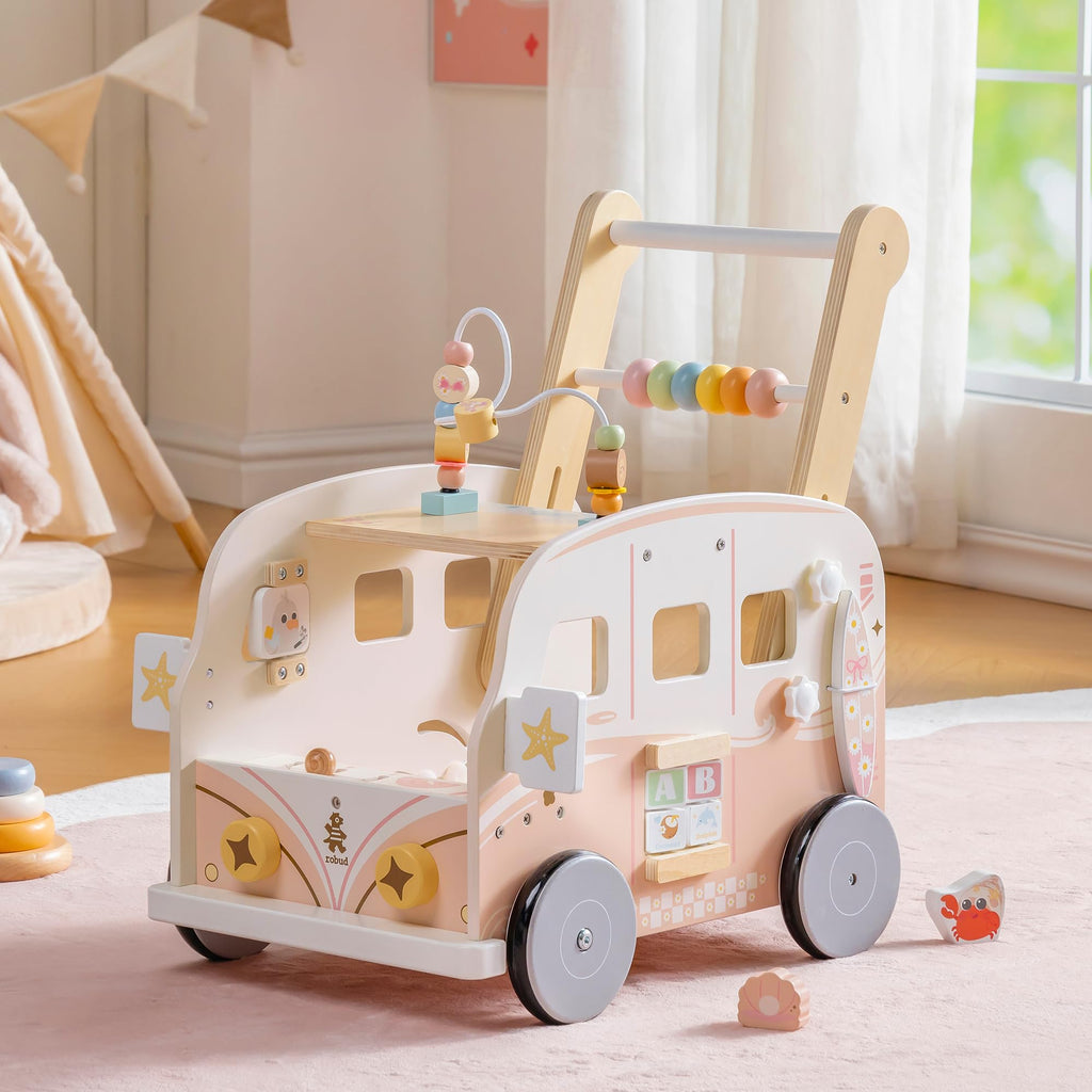 Hölzerner Baby-Lauflernwagen mit Aktivitätszentrum