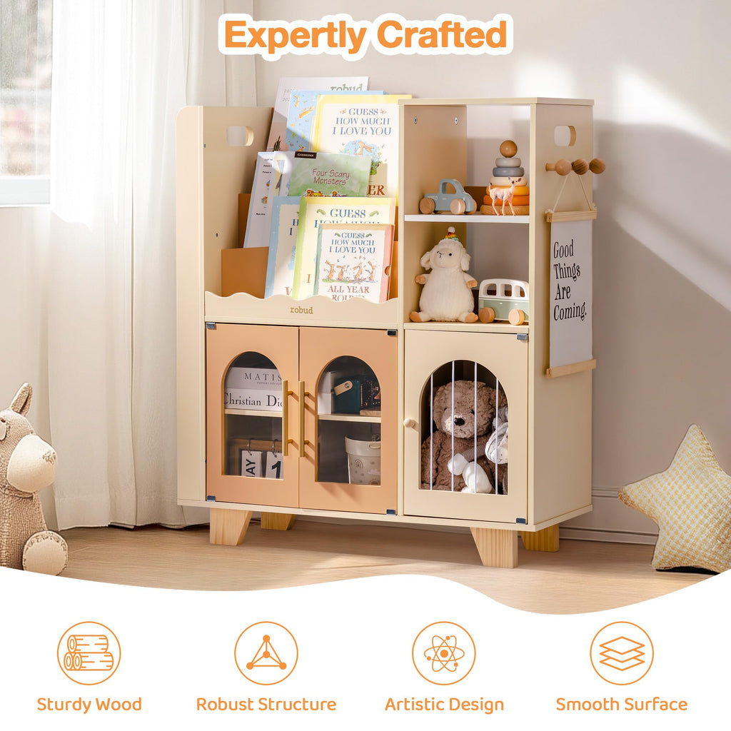 Étagère à livres et meuble de rangement pour jouets en bois pour enfants