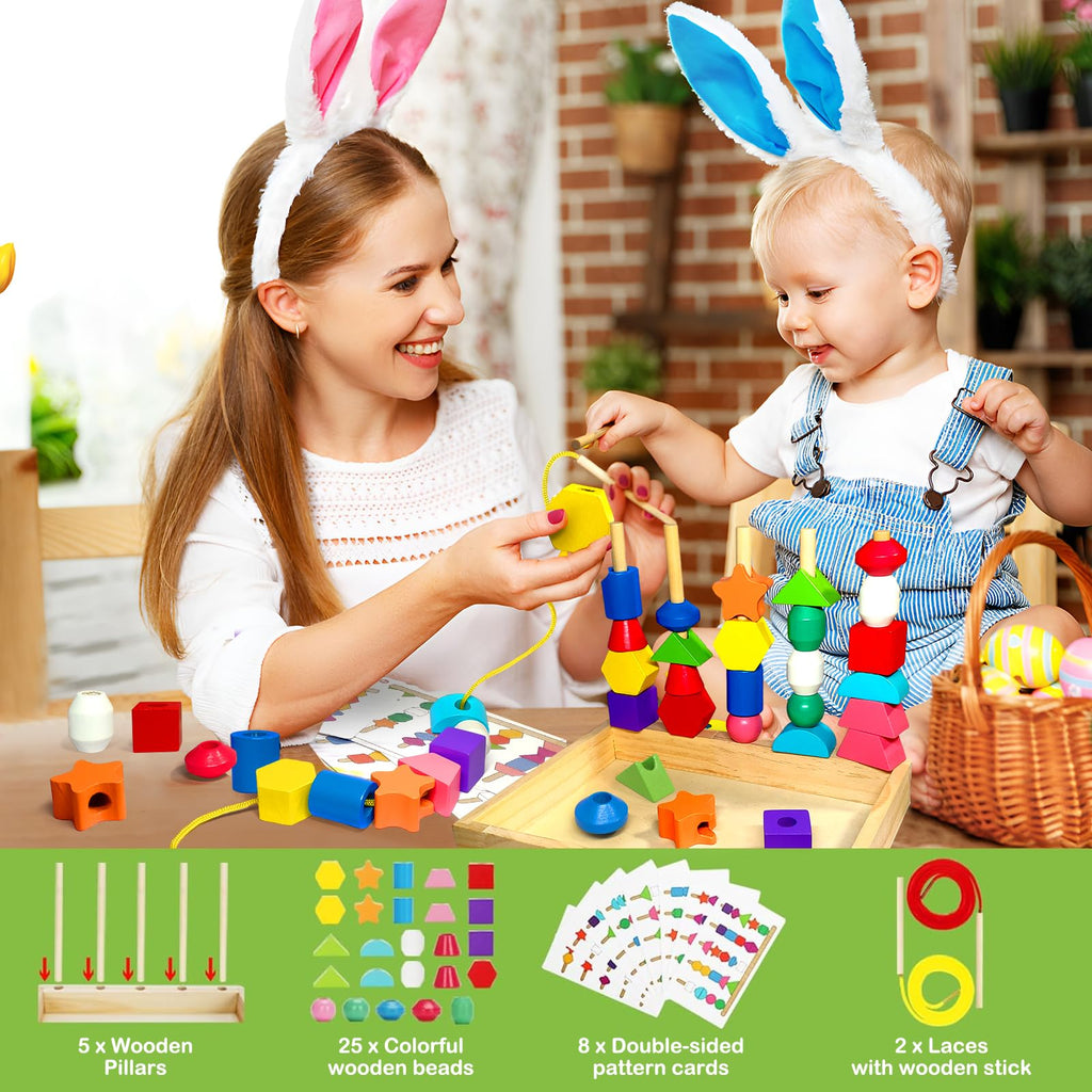 Holzperlen Auffädelspiel für Kleinkinder