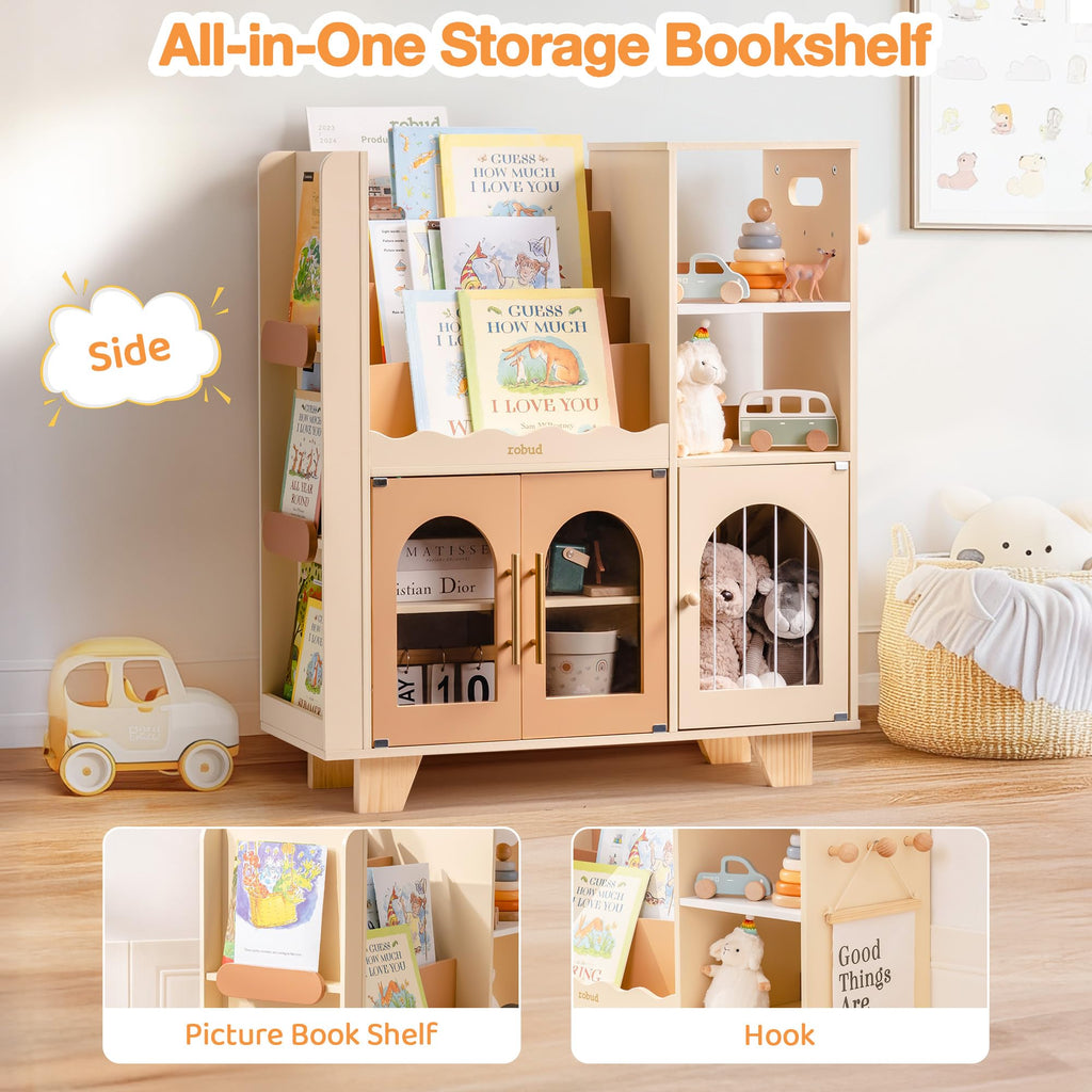 Étagère à livres et meuble de rangement pour jouets en bois pour enfants