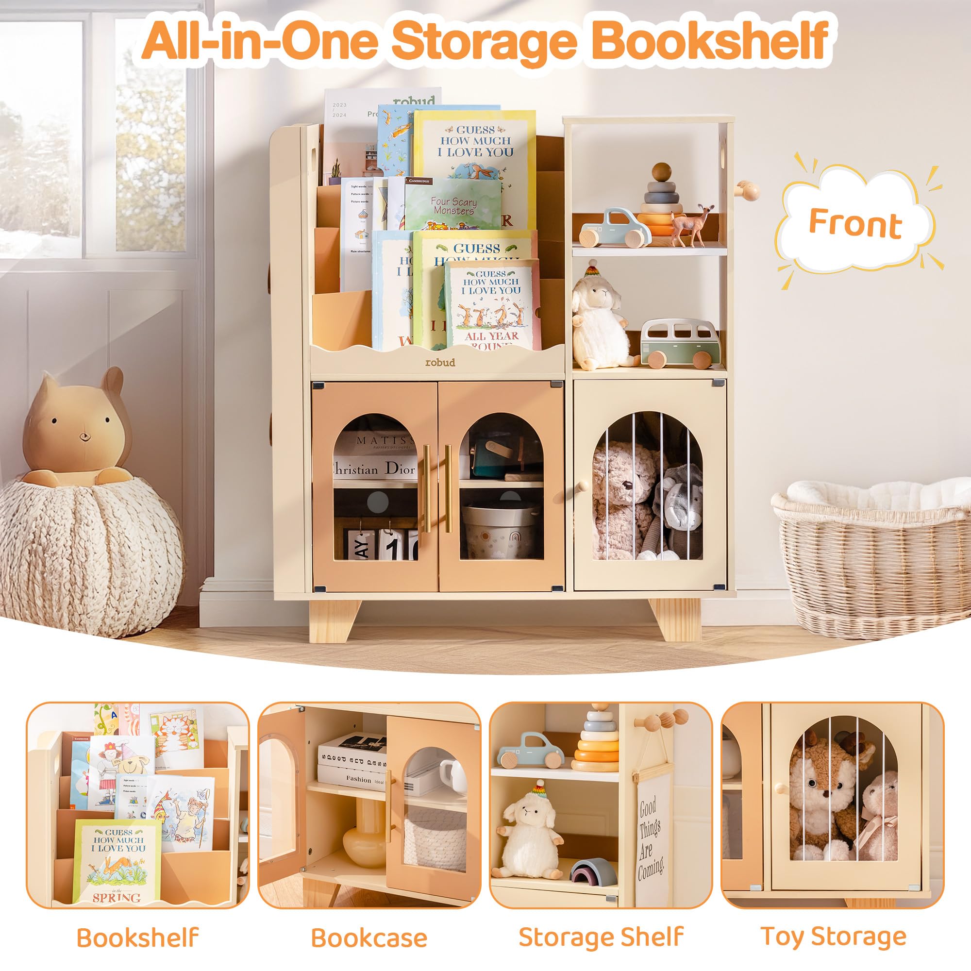 Étagère à livres et meuble de rangement pour jouets en bois pour enfants