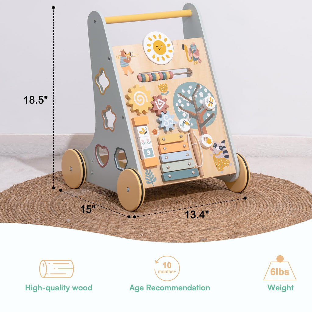 Wooden Baby Walker with Activity Center
