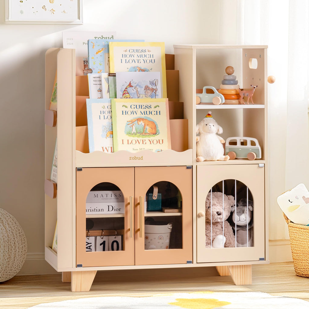 Étagère à livres et meuble de rangement pour jouets en bois pour enfants