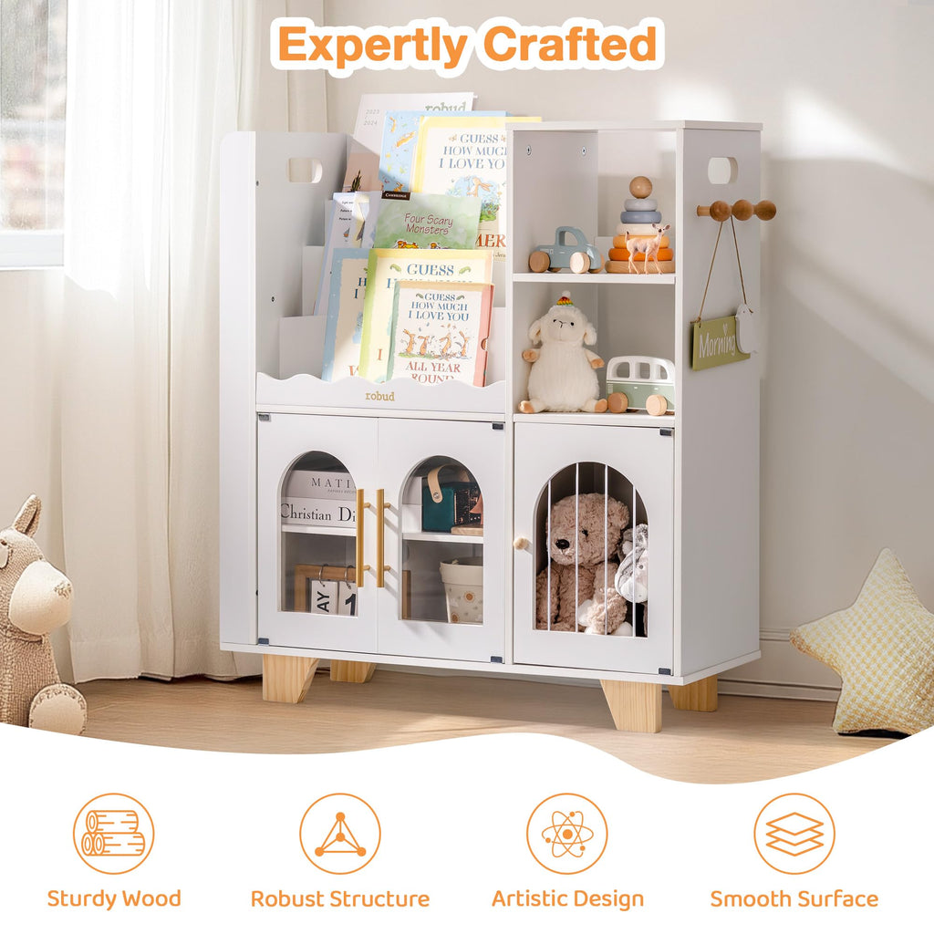 Étagère à livres et meuble de rangement pour jouets en bois pour enfants