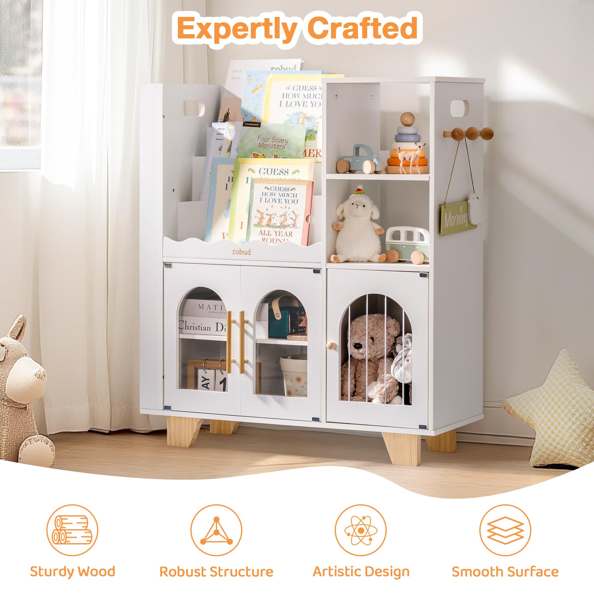 Étagère à livres et meuble de rangement pour jouets en bois pour enfants