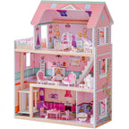 SproutHands™ Holzpuppenhaus-Spielset mit Aufzug & 24 Zubehörteilen