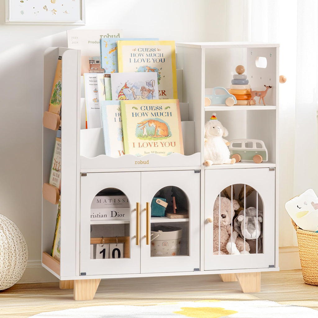 Étagère à livres et meuble de rangement pour jouets en bois pour enfants