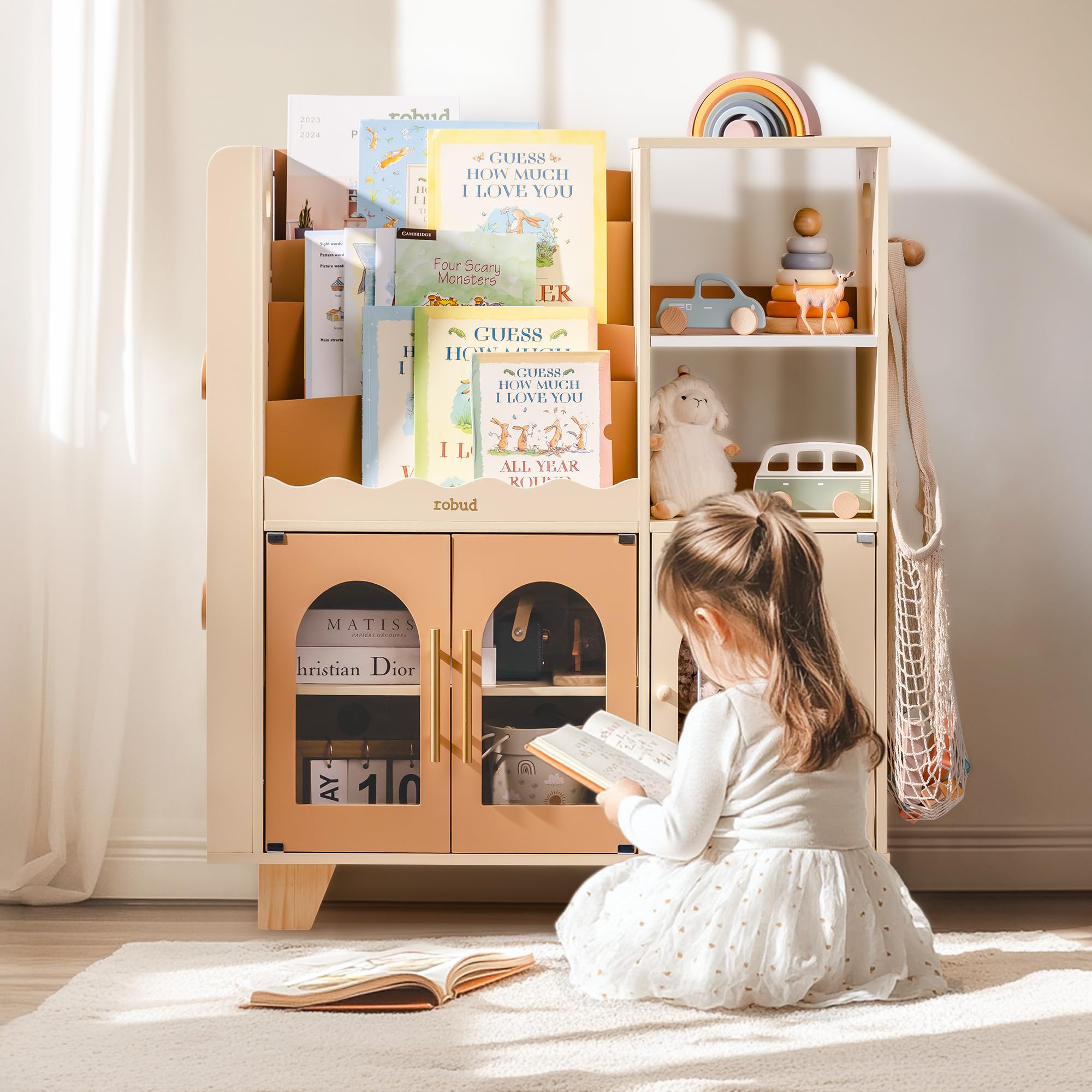 Étagère à livres et meuble de rangement pour jouets en bois pour enfants